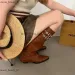 Designer Pointed Western Cowboy Boots, 2024 Autumn And Winter Belt Buckle Knight Fashion High Heels Long Pants Boots_desvips.com