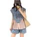 Casual Sports Suit For Women, Summer Street Style, Youthful Trendy, Petite Denim Patchwork Sleeveless Vest And Shorts_desvips.com