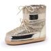 Glitter Snow Boots For Women - Winter Low-Cut Slip-On Shoes With Thick Rubber Sole & Faux Fur Lining - Fashionable Ski Boots For Cold Weather_desvips.com