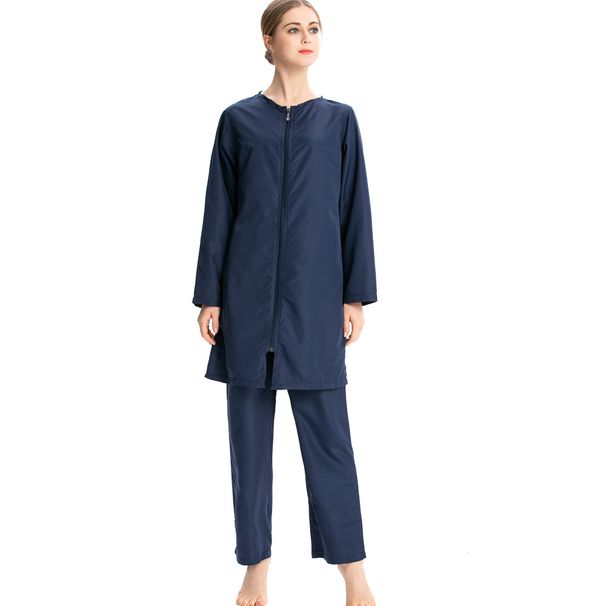 Muslim Swimwear M-4xl Solid Color Conservative Three-piece Sportswear Muslim Swimsuit Suit S007_desvips.com