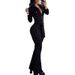 Women's Clothing elegant mesh sleeves V neck button pockets high waist lace up solid color slim jumpsuit_desvips.com