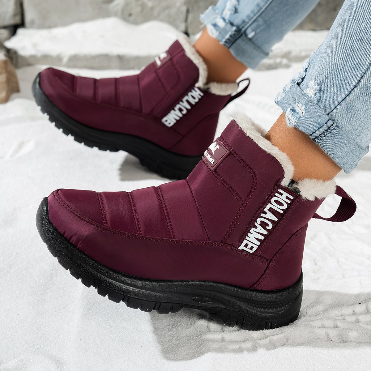 Women's Waterproof Snow Boots With Fleece Lining, Slip-On Winter Shoes For Outdoor, Hiking, And Casual Wear_desvips.com