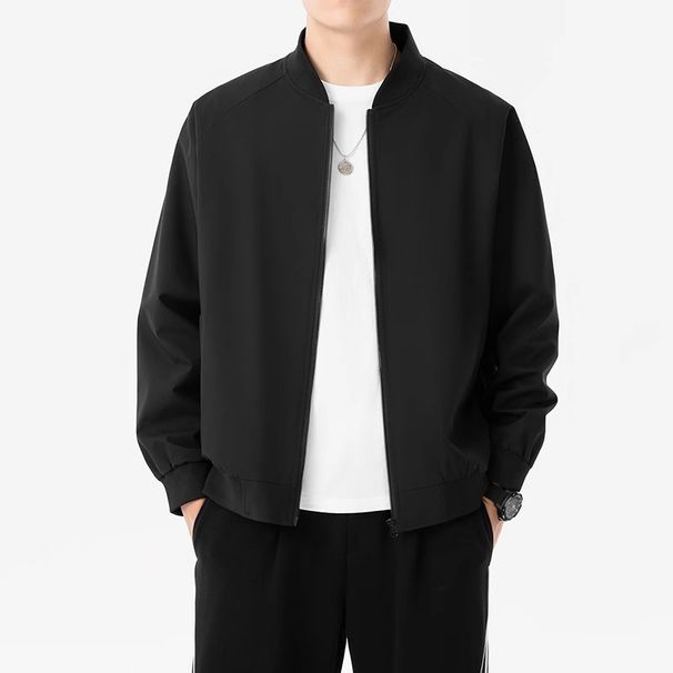 2025 New Solid Color Jacket, Spring And Casual Versatile Coat, Men's Baseball Collar Short Autumn Top_desvips.com