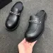 British Style Big Head Men's Derby Shoes Genuine Leather Trendy Metal Chain Round Closed Toe Slippers_desvips.com