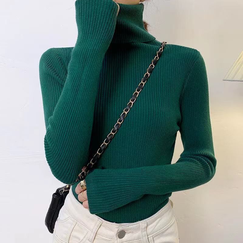 Women's High Neck Knit Sweater - Soft Core-Spun Yarn Slim Fit Pullover Short Top In Classic Colors_desvips.com