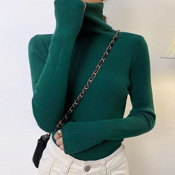 Women's High Neck Knit Sweater - Soft Core-Spun Yarn Slim Fit Pullover Short Top In Classic Colors_desvips.com