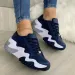 Womens Black White Wavy Chunky Platform Sneakers Non Slip Lace Up Casual Street Shoes_desvips.com