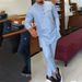 New Men's Tenos Wedding 2-Piece Suit Waist Pants Shirt Solid Color Panel Long Sleeve Party African Ethnic Style Clothing_desvips.com