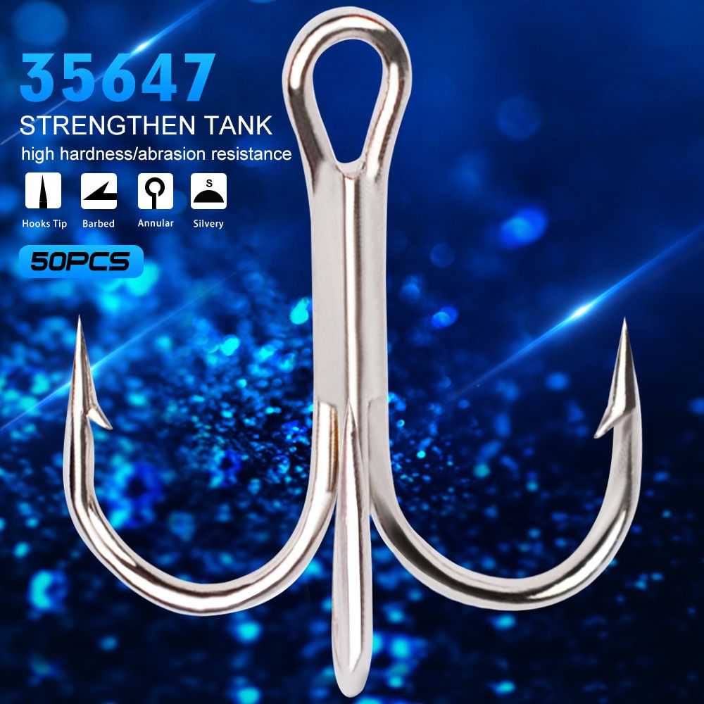 High Carbon Steel Deep Sea 2/4/6/8/10#Three Lure Hair Gear 50 Pieces/Pack Fishing Hooks_desvips.com