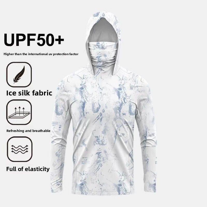 New Ice Silk Sun Protection Fishing Shirt Men Long Sleeve Hoodie With Mask Quick Dry Breathable_desvips.com