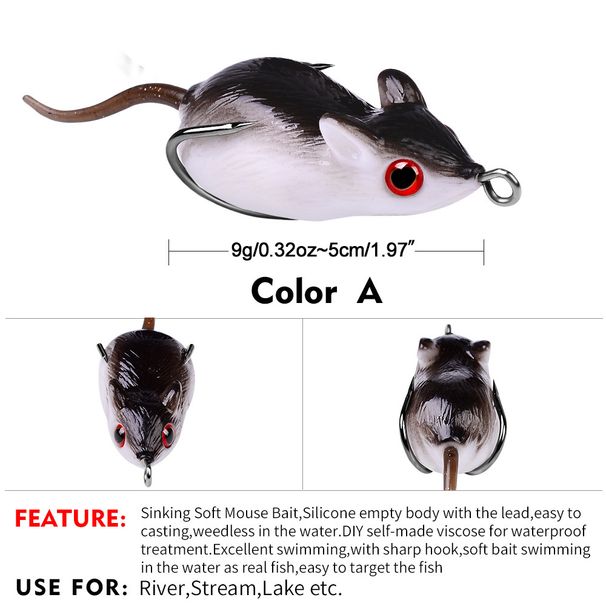 Classic Lure Frog Mouse 5cm 9g Soft Black Fish All-Purpose Bait Fishing Gear_desvips.com