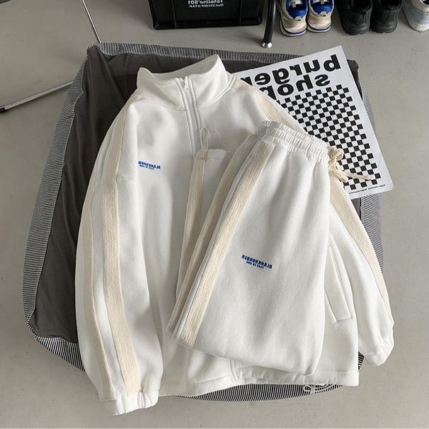 2024 Autumn New Men's Cardigan Sweatshirt Set Youth Stand Collar Casual Korean Style Sports Clothing Two-Piece Trendy_desvips.com