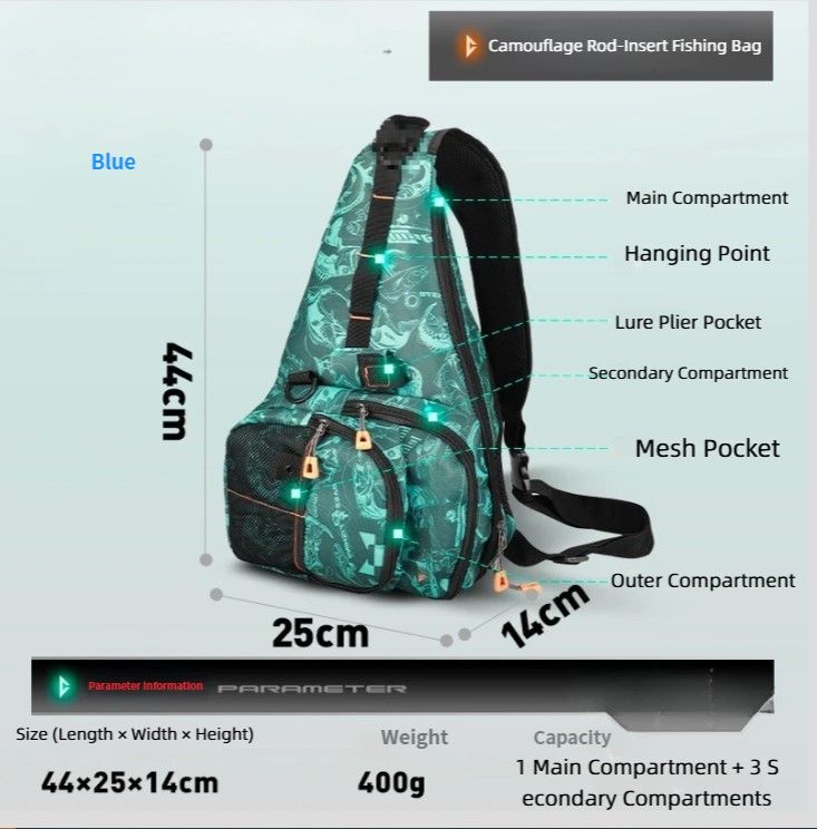 Multifunctional Lure Fishing Waist Bag - Single Shoulder Crossbody Backpack With Rod Holder, Outdoor Fishing Tackle Storage Bag_desvips.com