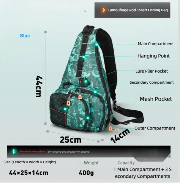 Multifunctional Lure Fishing Waist Bag - Single Shoulder Crossbody Backpack With Rod Holder, Outdoor Fishing Tackle Storage Bag_desvips.com