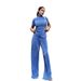 Women's Clothing slim T-shirt high waist blue pleated mopping pants casual _desvips.com