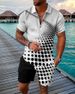 Men's Clothing new style men's fashion casual suit 3D printed zipper short sleeve polo shirt shorts 2-piece set_desvips.com