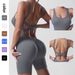 Seamless Ribbed Cross Back Waist-Cinching Fitness Outdoor Sports Tight Yoga Jumpsuit Shorts_desvips.com