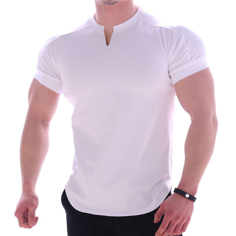 Muscle Fitness Dog Solid Color Cotton Short Sleeve Men's Round Neck Running Casual Basketball Loose Slim Fit T-Shirt_desvips.com