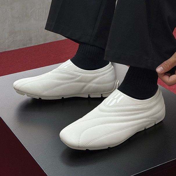 Business Boat Walking Leather Men's Casual Skateboarding Shoes Flat Bottom White Loafers Lazy Driving_desvips.com