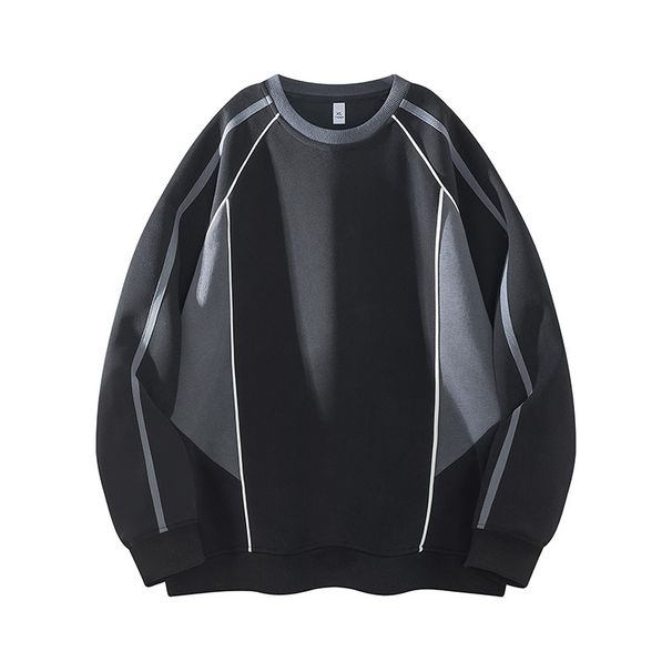 College-style Light Gray Crew Neck Sweatshirt For Men, Blue And Red Patchwork Sports Top, Loose Casual Campus Style_desvips.com