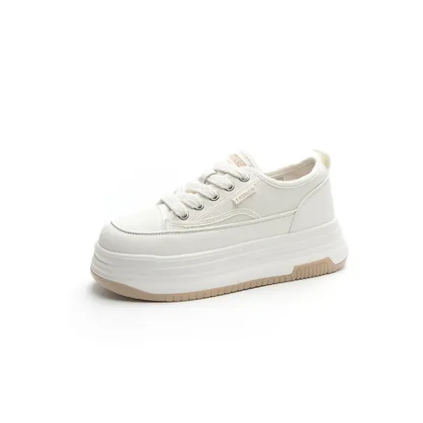 Genuine Leather Thick Sole Round Toe Raised Small White Casual Comfortable Trendy And Versatile Women Board Shoes_desvips.com