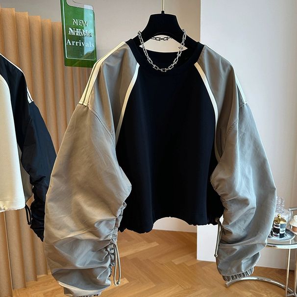 European Korean Niche Splicing Contrasting Color Raglan Sleeve Hoodie For Women In Spring And Autumn American Style_desvips.com