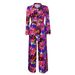 Women's Fashion Print Two-piece Suit Lapel Tie Shirt Wide Leg Pants Suit_desvips.com