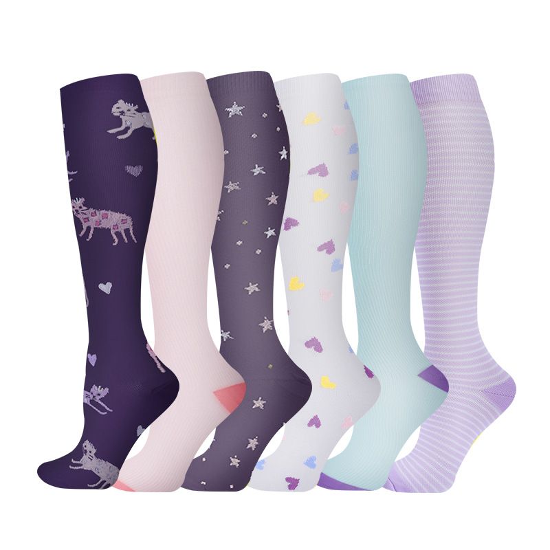 6Pairs Multi-color Compression Long Golfs Tube Men Women Over Knee Compress Outdoor Running Nursing Calf Socks_desvips.com