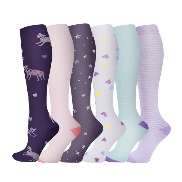 6Pairs Multi-color Compression Long Golfs Tube Men Women Over Knee Compress Outdoor Running Nursing Calf Socks_desvips.com