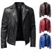 Men's PU Leather Jacket Men's Stand Collar Punk Motorcycle Leather Jacket_desvips.com