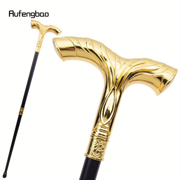 Golden Flowing Lines Luxury Fashion Cosplay Stick Party Cane Elegant Crosier Knob Walking Stick Performance Stage Cane 92cm_desvips.com