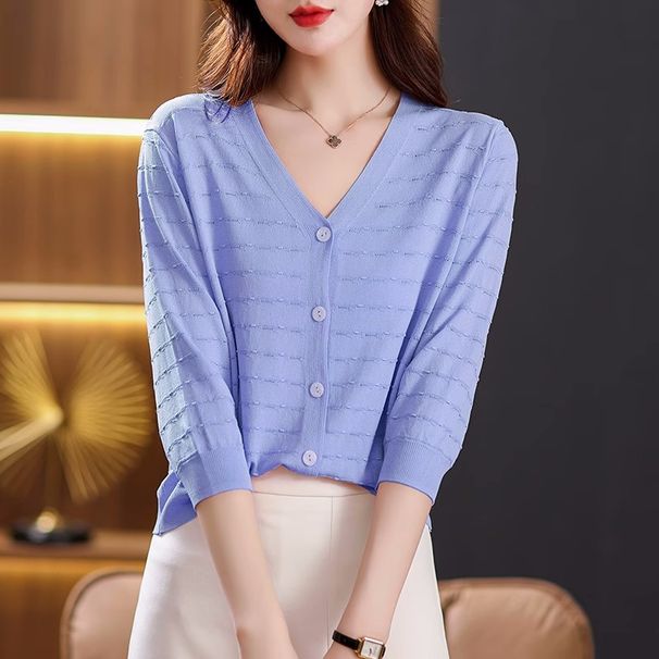 Ice Silk Sun Protection Women's Summer Top Clothing For Air Conditioned Rooms Trendy Thin Shawl Small Coat 3/4 Sleeve_desvips.com