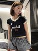Badblood Korean Style Trendy Brand Letter Print Color Block Casual 91 Jersey Hot Girl V-Neck Sports Short Sleeve T-Shirt_desvips.com
