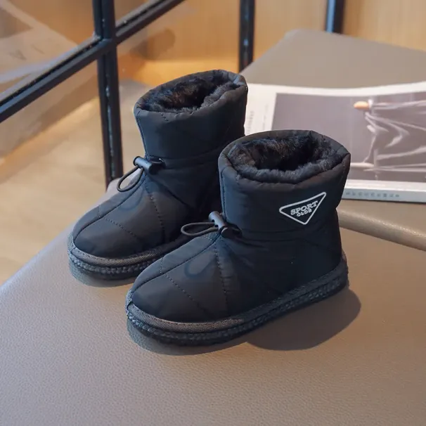 Winter Kids Snow Thick Fur Morden Sewing Elastic Band Children Youth Flat Black Brown Non-slip Warm Boys Girls Toddler_desvips.com