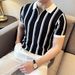 Men's Clothing High Grade Knitted Ice Silk Polo Shirt Men's Short Sleeved Summer Thin Style Fashion Slim Striped Zipper T Shirt_desvips.com