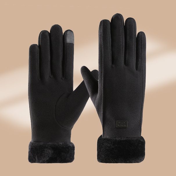 Women’s Winter Touchscreen Gloves – Fleece-Lined Windproof & Warm For Cycling, Driving & Outdoor (Black/Pink/Grey/Khaki, Embroidered Design)_desvips.com