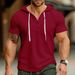 Men's Clothing Men's Waffle Fabric Slim Fit Short Sleeved Drawstring Hoodie Polo Shirt_desvips.com