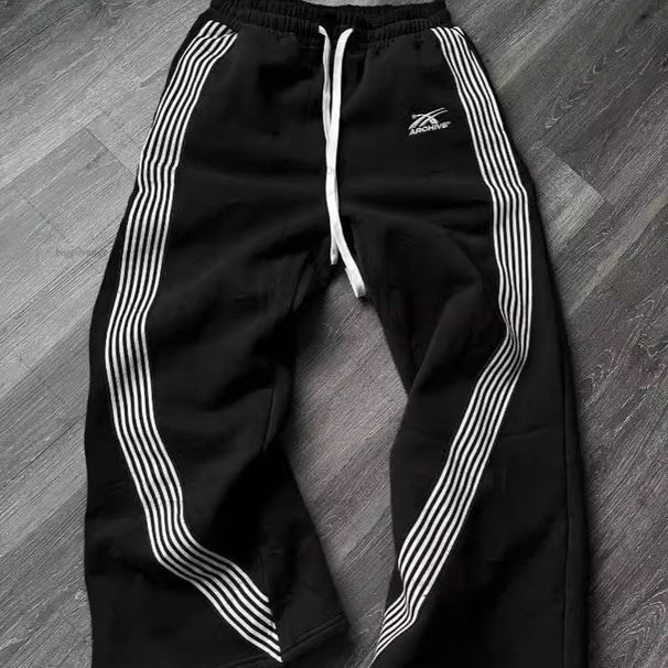 Fashion Trend American Style Personality Street Hip-Hop Striped Casual Men New Loose Straight Long Pants_desvips.com