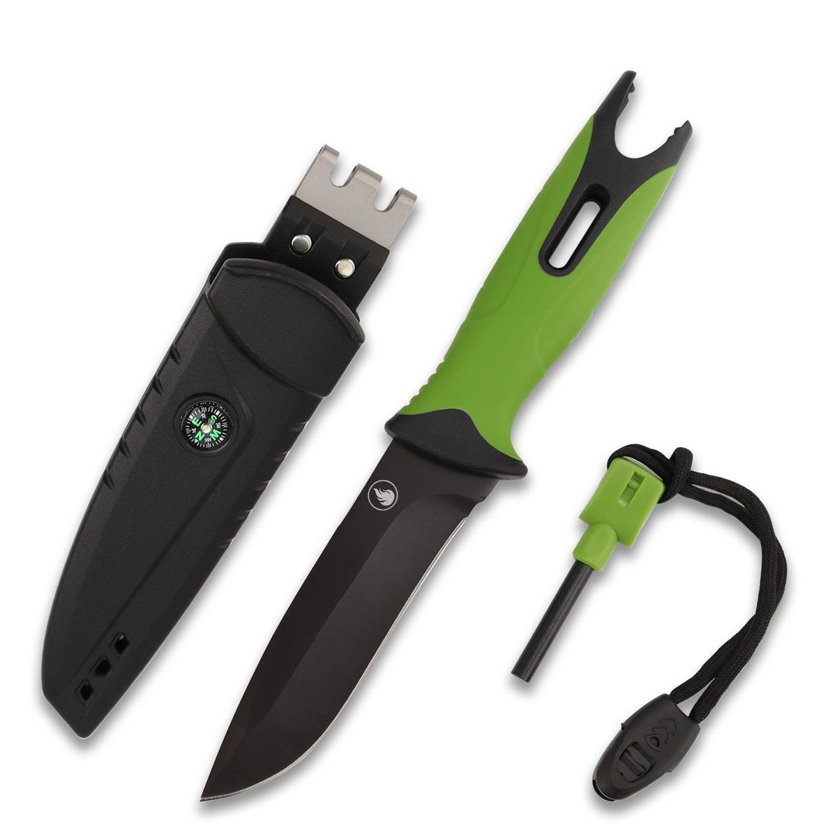 Fixed Blade Hunting Knife With Stainless Steel Blade, Sheath, Fire Starter, Sharpener, Whistle, And Compass For Survival, Tactical, Hunting, Fishing,_desvips.com