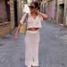 women's clothing fashionable suit in autumn and winter lantern long sved stand up collar sli nitted top two piece set high waisted plaid skirt_desvips.com