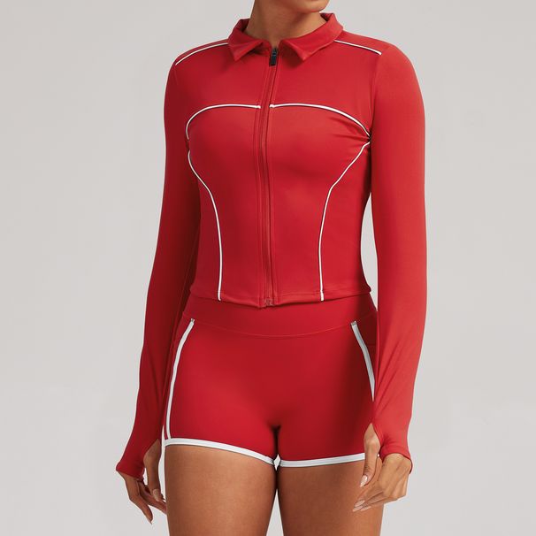 Women's Cross Border Color Blocked Yoga Jacket With Zipper, Windproof, Slim Fit, High Elasticity, Breathable, Outdoor Sports Running Fitness Wear_desvips.com