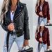 Women's jacket top PU leather jacket motorcycle short zipper_desvips.com