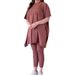 Women's round neck bat shirt large size loose sweater casual two-piece set_desvips.com