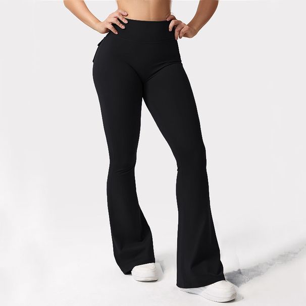 Women's Yoga Flare Trousers, High-Waisted Tummy-Control Wide-Leg Trousers Outdoor Casual Leggings With Pockets, Gym Workout Trou_desvips.com