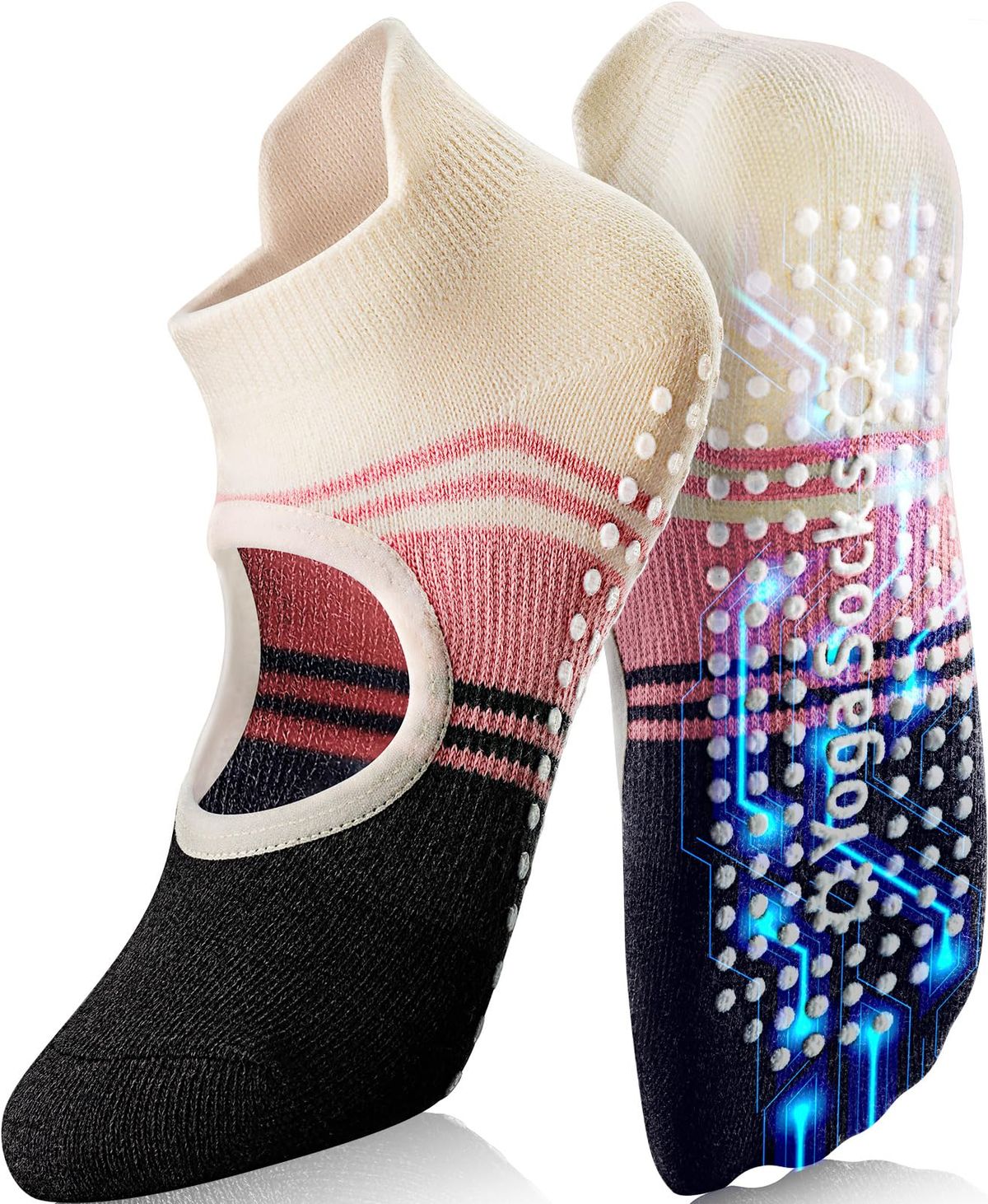 Non Slip Pilates Grip Socks For Women Yoga Barre Knitted Cotton_desvips.com