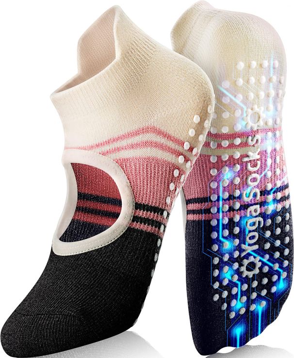 Non Slip Pilates Grip Socks For Women Yoga Barre Knitted Cotton_desvips.com