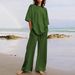 Fashion Women's 2-Piece 2026 Summer Casual Belt Pocket Half Sleeve O-Neck Top And Wide-Leg Pants Set_desvips.com