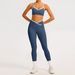 Women's Tight Fitting Yoga Set Cross Waist Sportswear Color Blocking Beautiful Back Design Running Fitness Wear In Nude_desvips.com