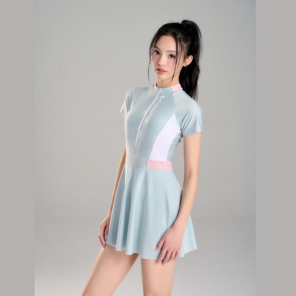 Women's Sports Swimsuit 2025 New Model, One-piece Skirt Style, Conservative, Slimming, Suitable For Students And Young_desvips.com
