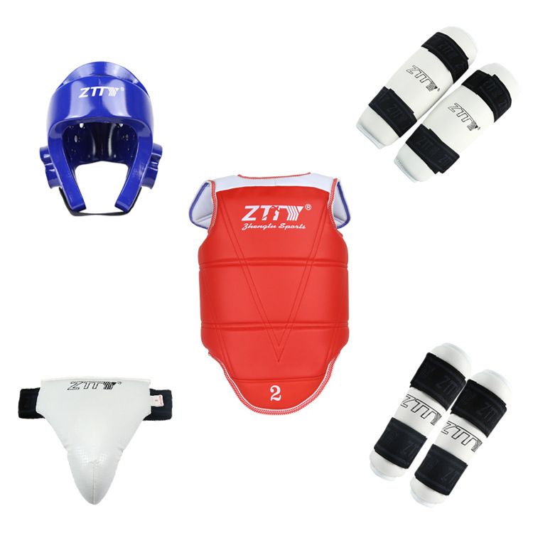 ZTTY Taekwondo Training Set 5-Piece PU+EVA Protective Gear With Bamboo Texture (Red/Blue) For Martial Arts & Fitness_desvips.com